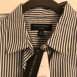 Banana Republic White and Grey Long Sleeve Blouse